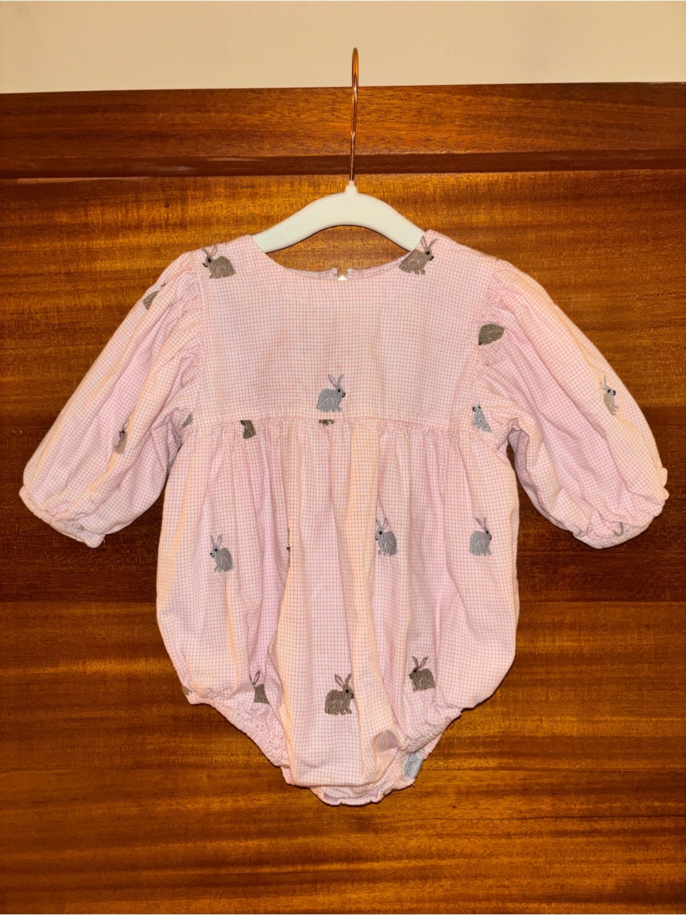 Pink Chicken Pink Gingham Bunny Embroidered One-Piece Bodysuit